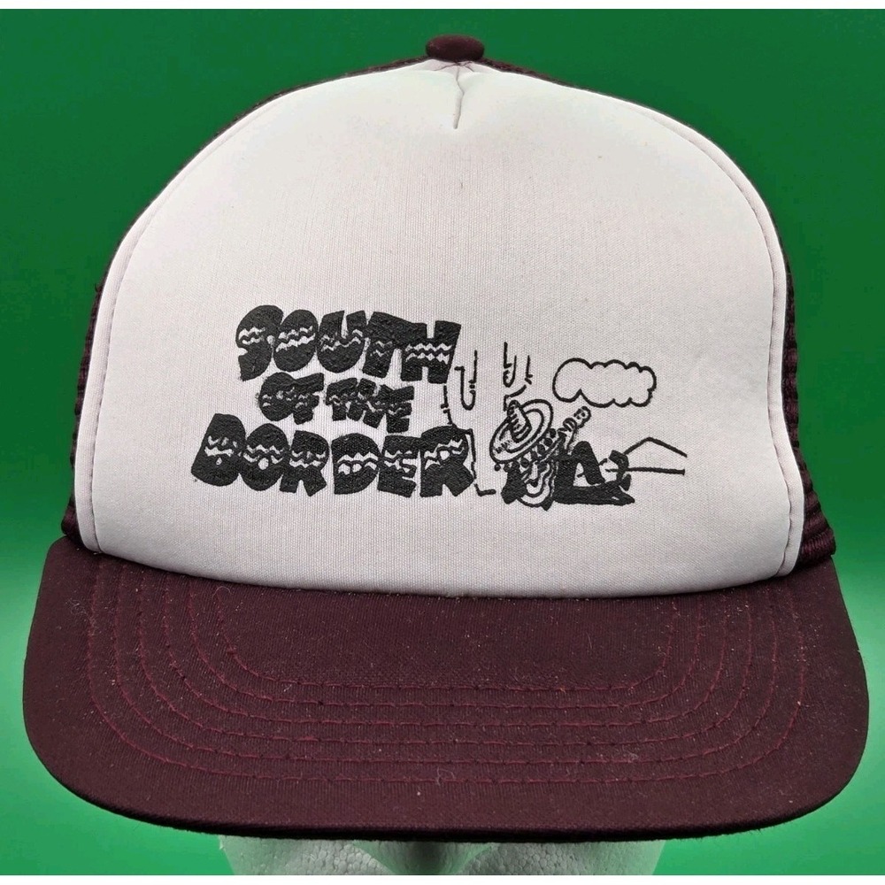 Vintage South Of The Border Hat Snapback Maroon Red White Trucker